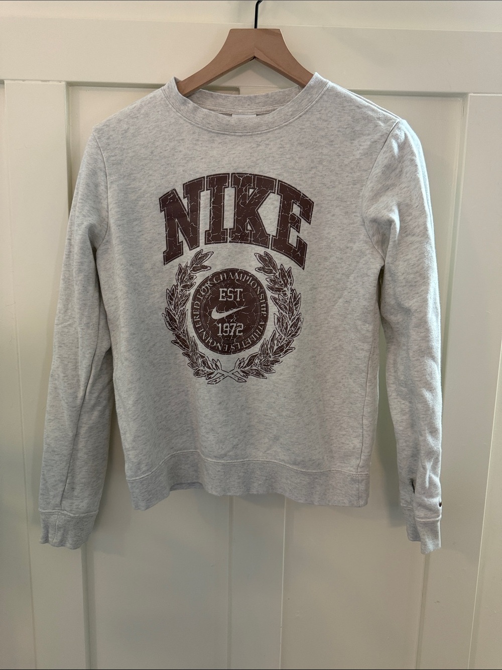 Nike Heather Gray Crewneck with Burgundy Logo Crest
